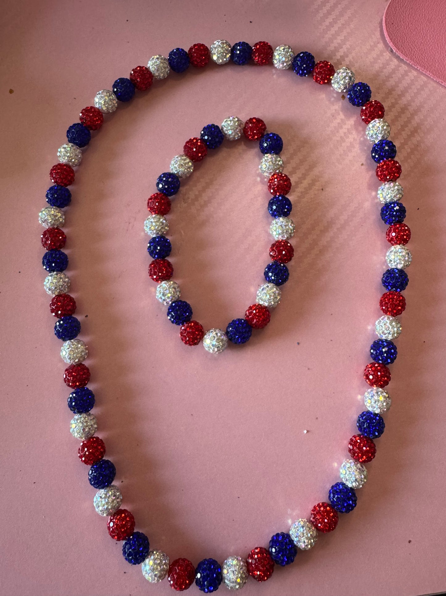 Luxury Necklace & Bracelet red white blue