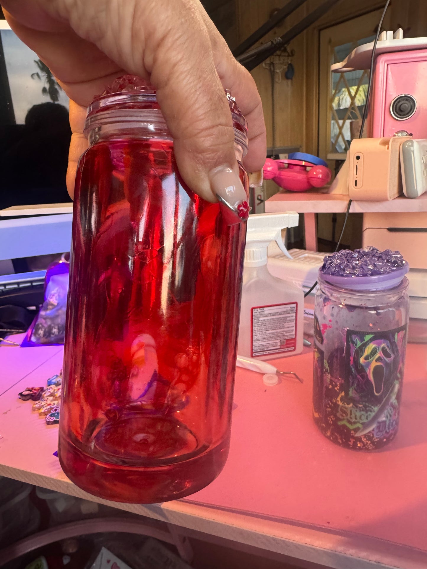 16 oz Acrylic Snow globe Tumbler with lids & Straws