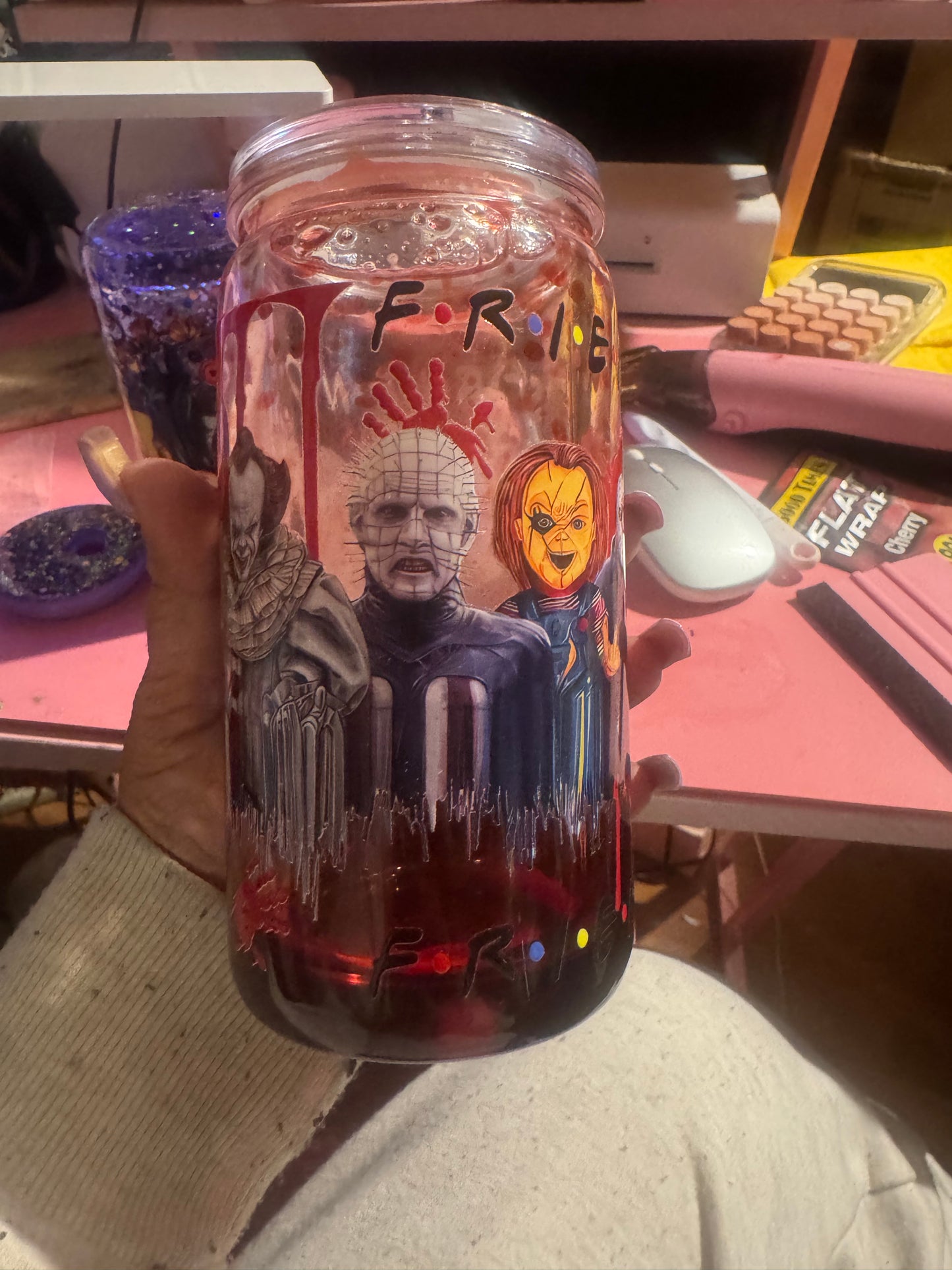 16 oz Acrylic Snow globe Tumbler with lids & Straws