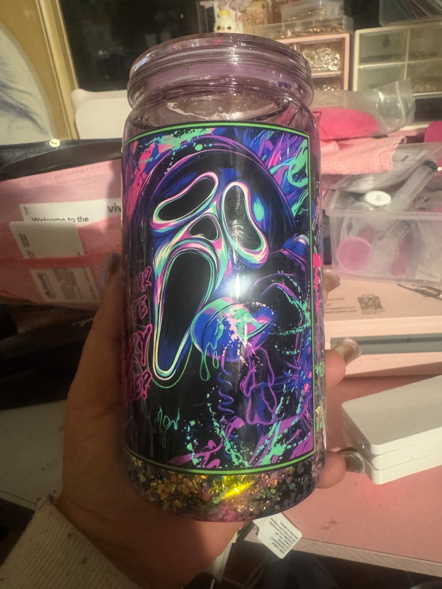 16 oz Acrylic Snow globe Tumbler with lids & Straws