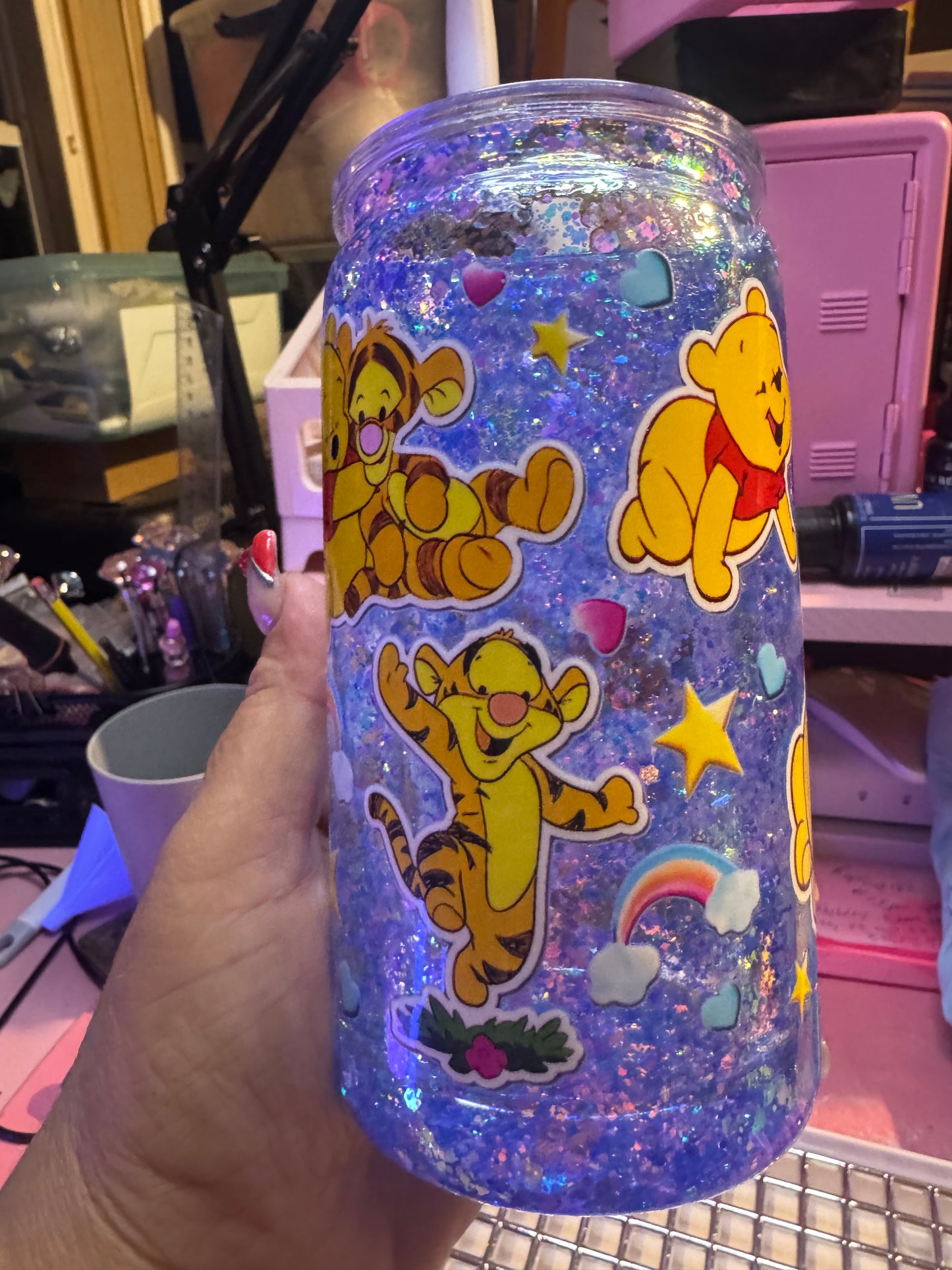 16 oz Acrylic Snow globe Tumbler with lids & Straws