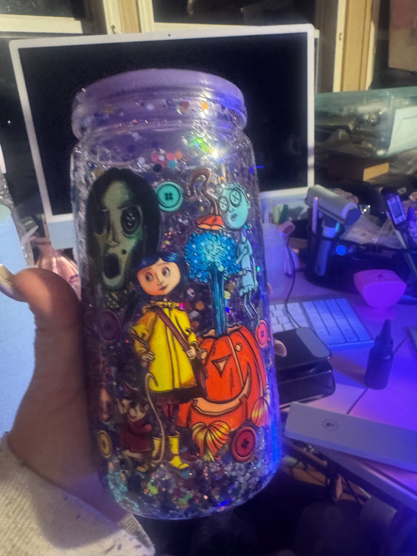 16 oz Acrylic Snow globe Tumbler with lids & Straws