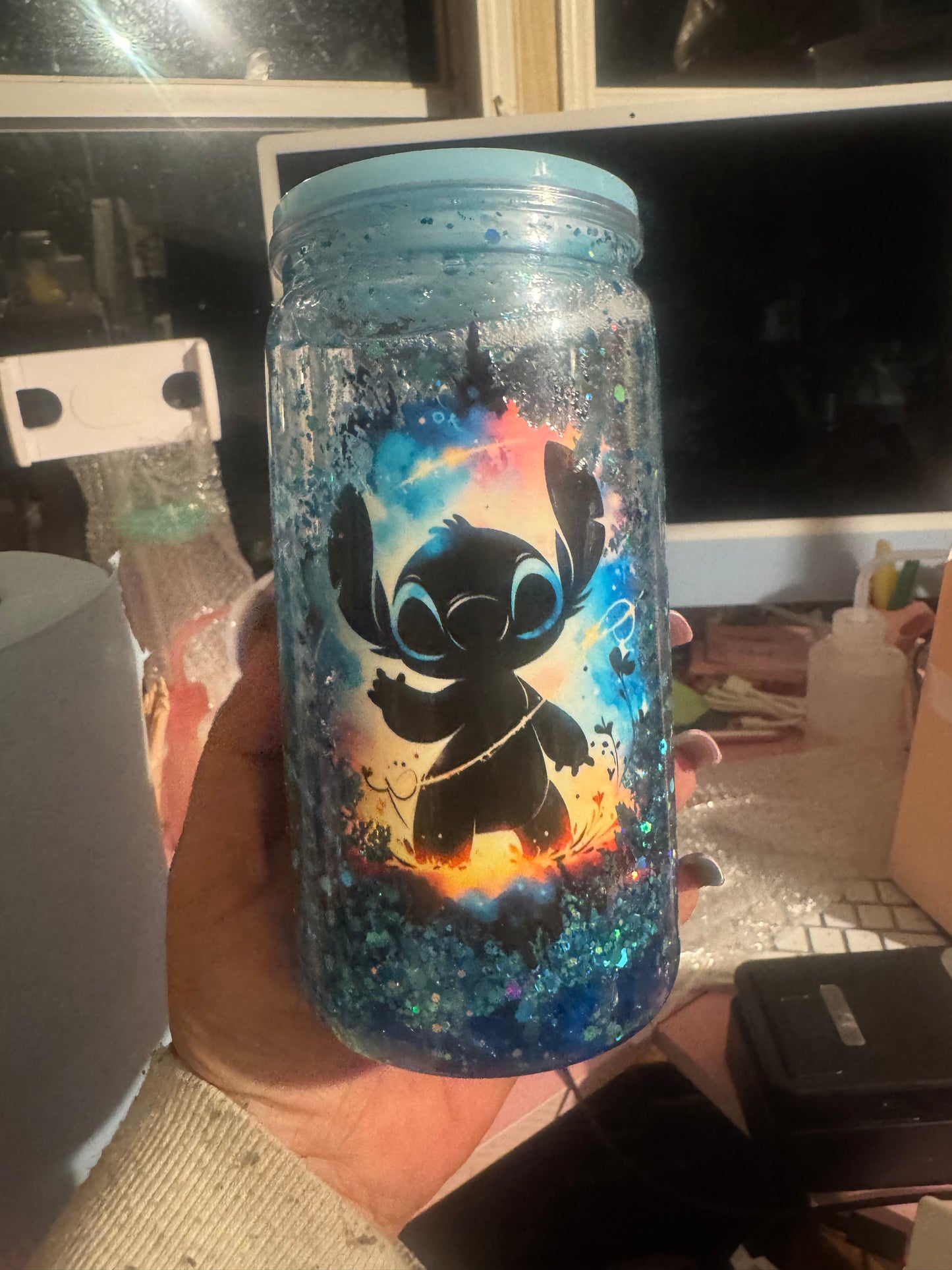 16 oz Acrylic Snow globe Tumbler with lids & Straws